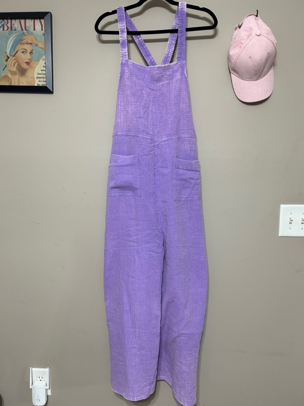 Lilac Wide-Leg Linen Blend Overalls Jumpsuit